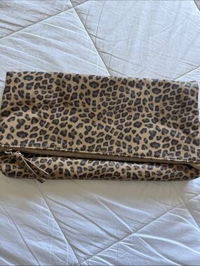 Leopard Print Fold-Over Clutch - Brown